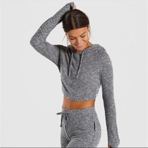Gymshark Slounge Crop Hoodie Black Marl 🖤